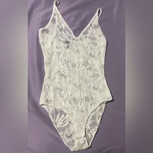 Aqua off white lace bodysuit gently worn